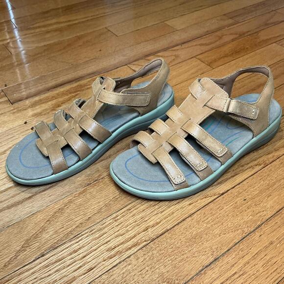 Orthofeet Amalfi Womens Sandals 9 B Tan Brown Leather Adjustable Comfort Shoes - Picture 1 of 7